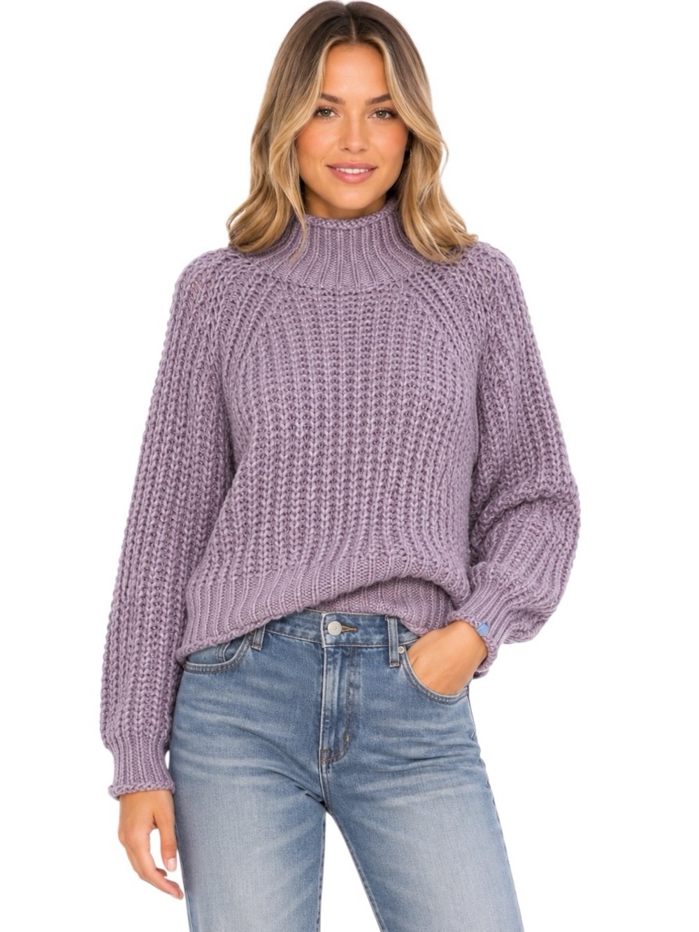 Wooden Ships Mohair Blend Chunky Knit Mock Neck Sweater Lavender Size S/M